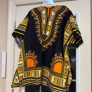African Dashiki Shirt in Black and Orange